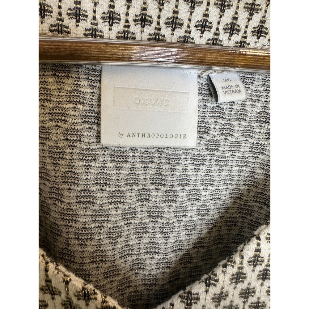 Anthropologie Ett:twa Coralie Top XS Cream Gold Metallic Button Puff Sleeve - Picture 8 of 14